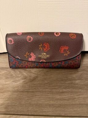 Coach Slim Envelope Wallet with Tossed Peony Print in Oxblood Multi